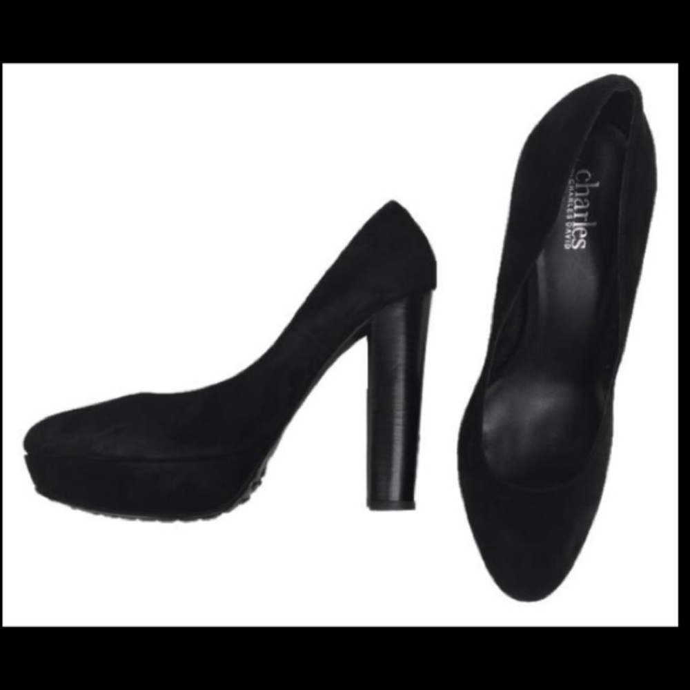 Charles David black suede platform pinup heels ultra high pumps